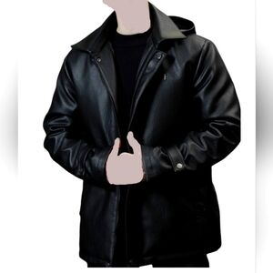 XL men leather jacket with hood